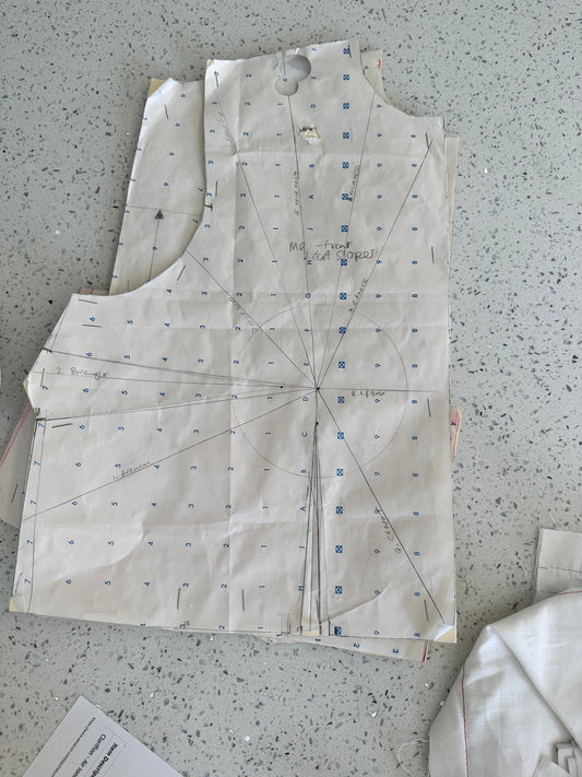 Bodice black in progress showing darts and contour lines