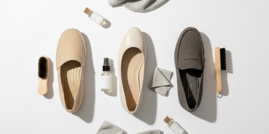 Different footwear materials showing proper care and maintenance by material type