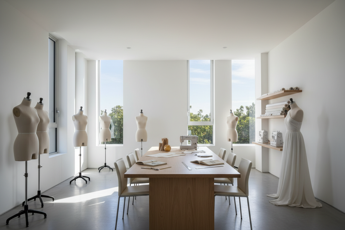 Fashion school classroom at Fashion Institute of Florida showing small-group instruction and garment construction learning environment