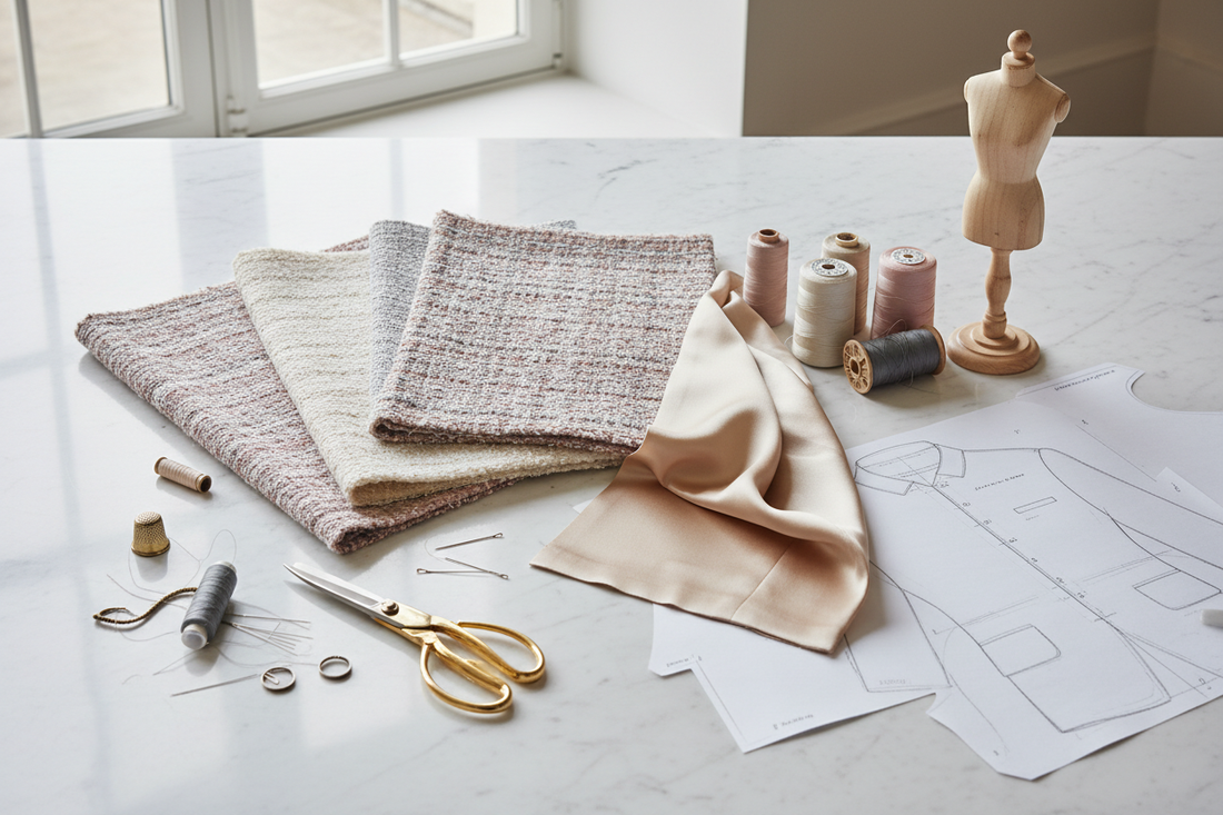 French couture jacket construction workshop in northern Italy showing traditional hand-stitching techniques