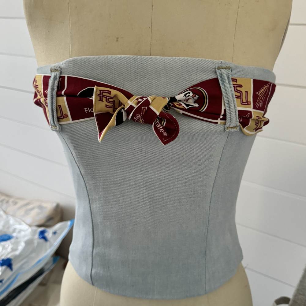 From His Jeans to Corset — denim corset with boning channels upcycled from jeans