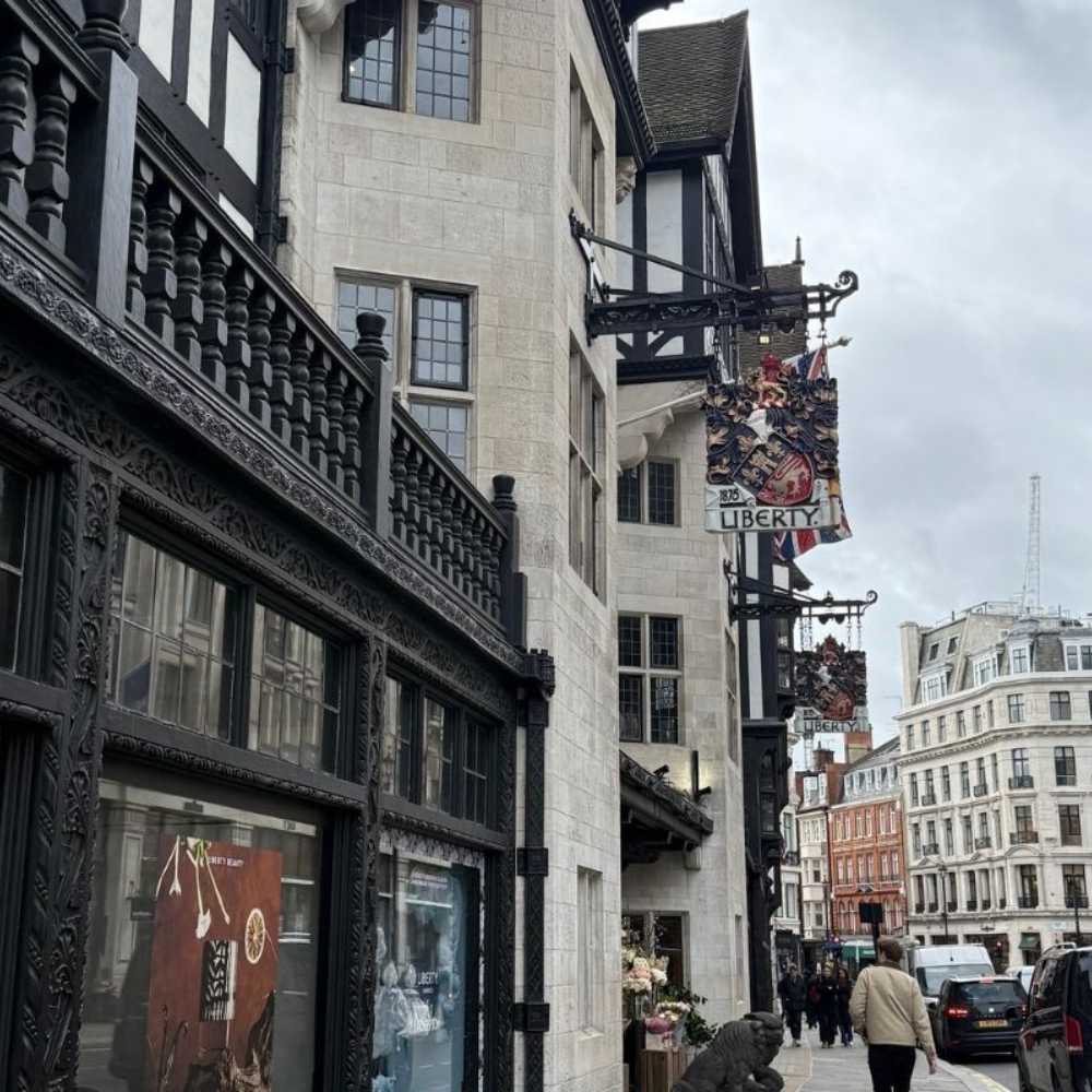 The iconic black and white Tudor facade of Liberty London on Great Marlborough Street, London