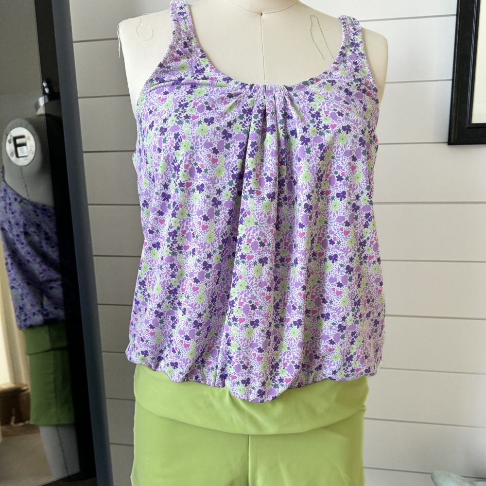 Tankini purple green swimwear fabric